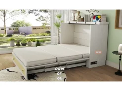 Cama Murphy 140×200 cm - com porta USB e tomada - branco (colchão não incluído)