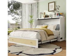 Cama Murphy 140×200 cm - com porta USB e tomada - branco (colchão não incluído)