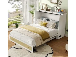 Cama Murphy 140×200 cm - com porta USB e tomada - branco (colchão não incluído)