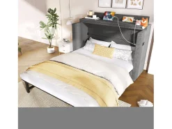 Cama Murphy 140 x 200 cm - 1 gaveta - Compartimento de armazenamento - Portas USB e Type-C - Cinza (colchão não incluído)