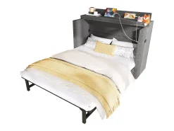Cama Murphy 140 x 200 cm - 1 gaveta - Compartimento de armazenamento - Portas USB e Type-C - Cinza (colchão não incluído)