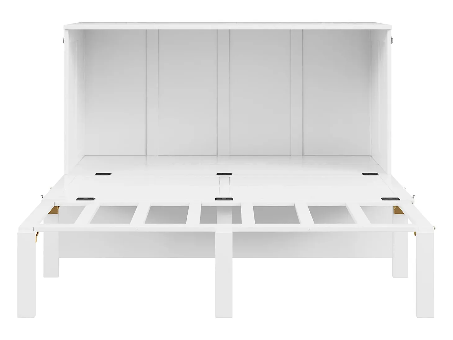 Cama Murphy de parede 140x200 cm com estrado de ripas, cama dobrável vertical para jovens - Branca