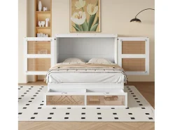 Cama Murphy Juvenil - 140 x 200 cm - Cama dobrável de parede com gavetas de armazenamento - Pinho + compensado + MDF - branco