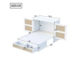Cama Murphy Juvenil - 140 x 200 cm - Cama dobrável de parede com gavetas de armazenamento - Pinho + compensado + MDF - branco