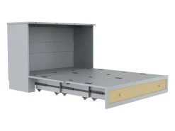 Cama Móvel Murphy - 140 x 200 cm - com 6 gavetas + cabeceira + USB - MDF - cinza