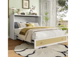 Cama Móvel Murphy - 140 x 200 cm - com 6 gavetas + cabeceira + USB - MDF - branco