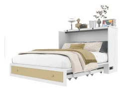 Cama Móvel Murphy - 140 x 200 cm - com 6 gavetas + cabeceira + USB - MDF - branco