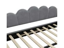 Cama nido 140×200 cm - com fita de LED - com base de ripas - MDF+linho - cinza