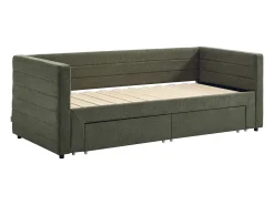 Cama ninho 2 x 80 x 200 cm com estrado de ripas e gavetas em tecido texturizado verde - CAMITY