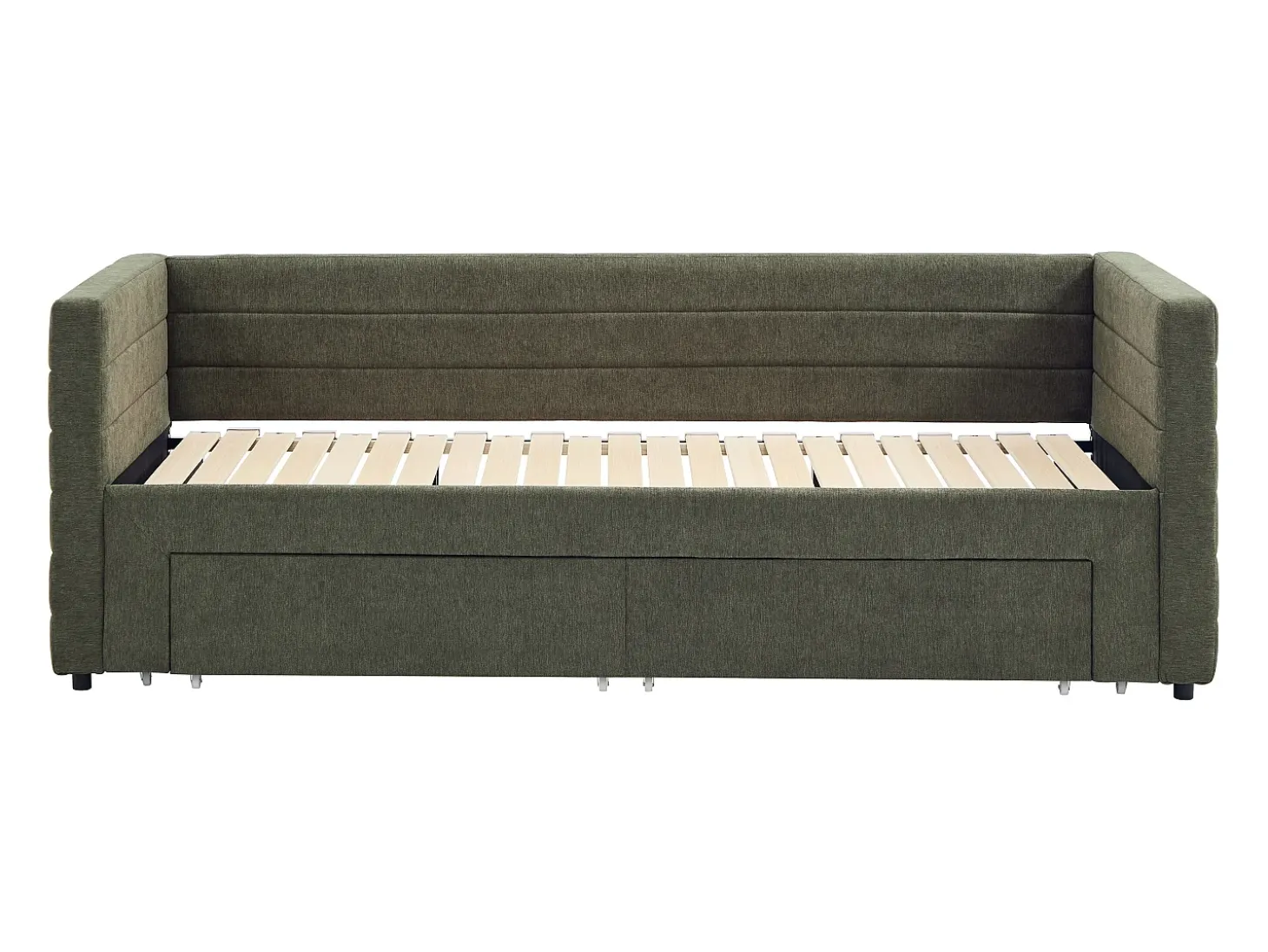 Cama ninho 2 x 80 x 200 cm com estrado de ripas e gavetas em tecido texturizado verde - CAMITY