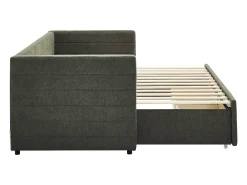 Cama ninho 2 x 80 x 200 cm com estrado de ripas e gavetas em tecido texturizado verde - CAMITY