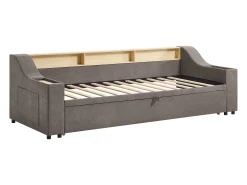 Cama ninho 2 x 80 x 200 cm com compartimentos e porta USB em tecido taupe - ORAVAYA
