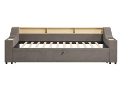 Cama ninho 2 x 80 x 200 cm com compartimentos e porta USB em tecido taupe - ORAVAYA
