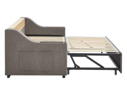 Cama ninho 2 x 80 x 200 cm com compartimentos e porta USB em tecido taupe - ORAVAYA