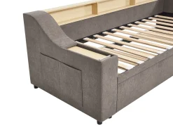Cama ninho 2 x 80 x 200 cm com compartimentos e porta USB em tecido taupe - ORAVAYA