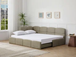 cama ninho 2 x 80 x 200 cm com estrado de ripas em tecido texturizado taupe – PLURANIO