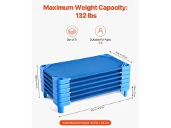 Cama para Bebê SucceBuy Empilhável, 107 x 58 cm, Azul, Lote de 6, para Creches, Pré-Escolas e Salas de Aula