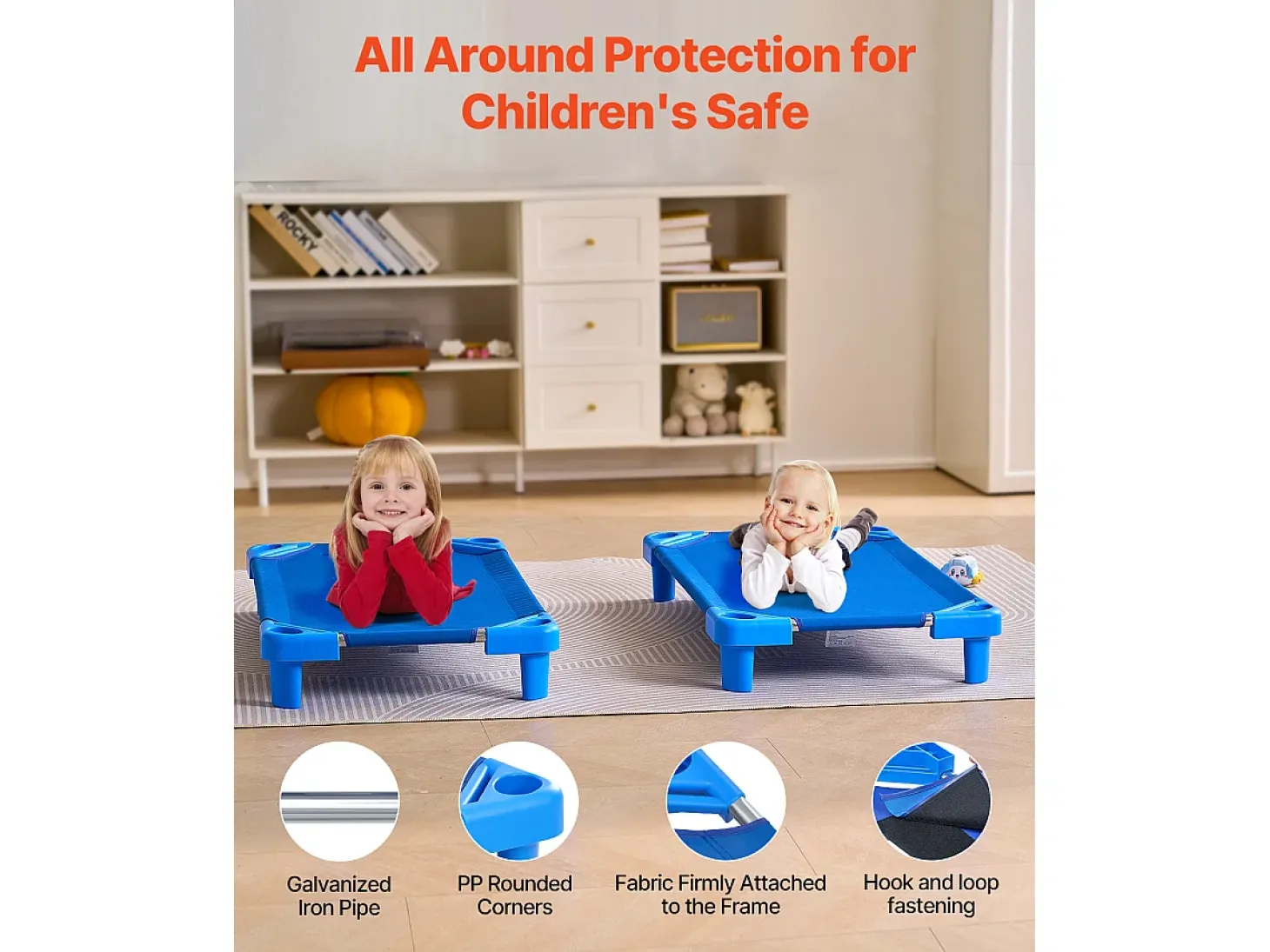 Cama para Bebê SucceBuy Empilhável, 107 x 58 cm, Azul, Lote de 6, para Creches, Pré-Escolas e Salas de Aula