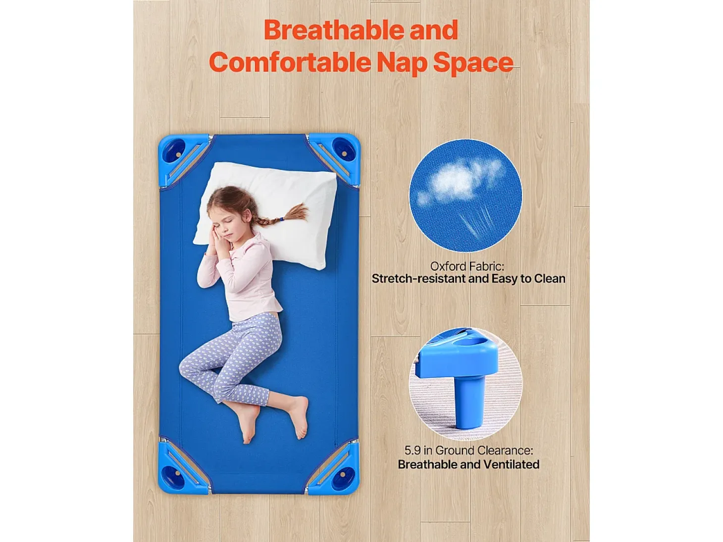 Cama para Bebê SucceBuy Empilhável, 107 x 58 cm, Azul, Lote de 6, para Creches, Pré-Escolas e Salas de Aula