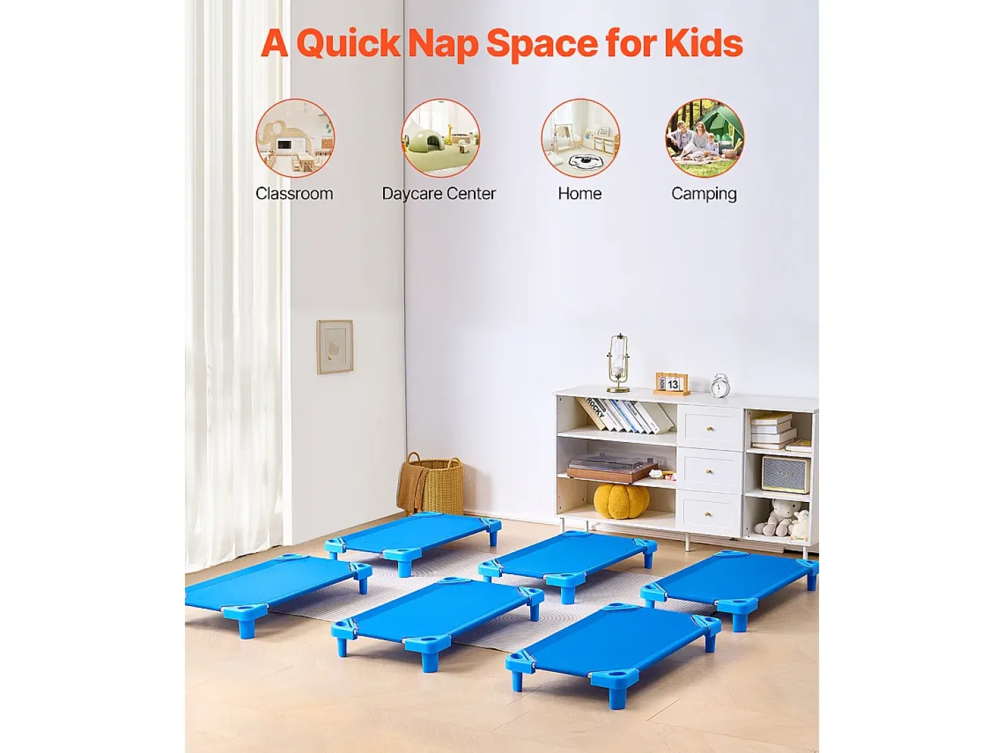 Cama para Bebê SucceBuy Empilhável, 107 x 58 cm, Azul, Lote de 6, para Creches, Pré-Escolas e Salas de Aula
