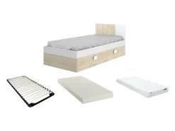 Cama para crianças 2x90x190 cm disponível em Natural e Branco + Colchões - SONIA