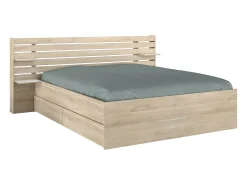 Cama queen size 160 x 200 cm com 4 gavetas cor natural + estrado + colchão - TENALIA II
