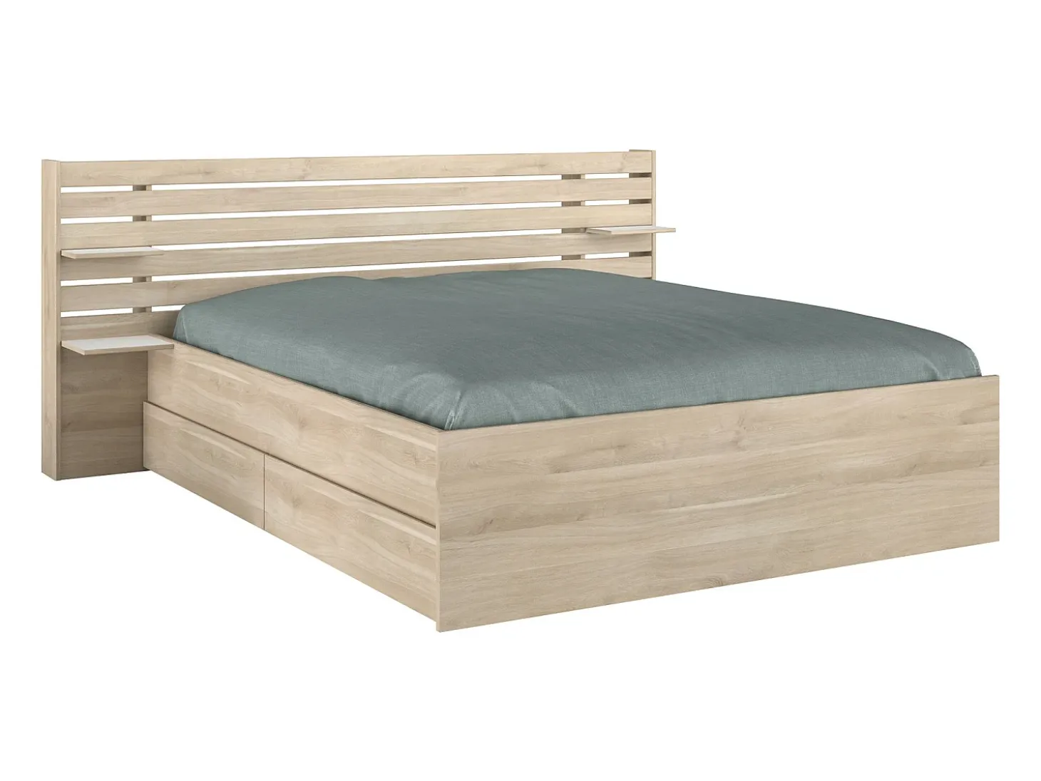 Cama queen size 160 x 200 cm com 4 gavetas cor natural + estrado + colchão - TENALIA II