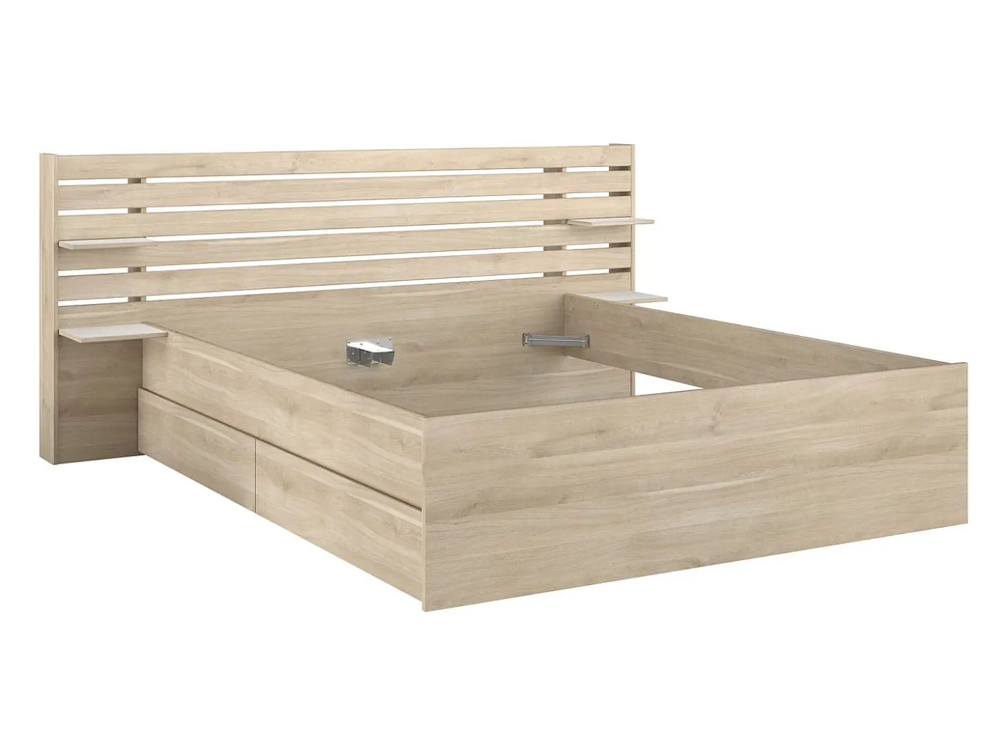 Cama queen size 160 x 200 cm com 4 gavetas cor natural + estrado + colchão - TENALIA II