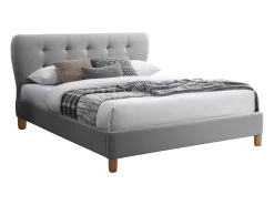 Cama queen size 160 x 200 cm com cabeceira em tecido cinza claro + colchão - ELIDE II