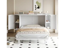 Cama rebatível / de embutir 140x200 cm - con compartimentos de armazenamento - branco (colchão não incluído)