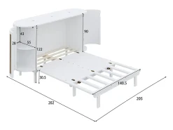 Cama rebatível / de embutir 140x200 cm - con compartimentos de armazenamento - branco (colchão não incluído)