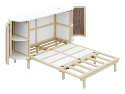Cama rebatível / de embutir 140x200 cm - con compartimentos de armazenamento - natural (colchão não incluído)