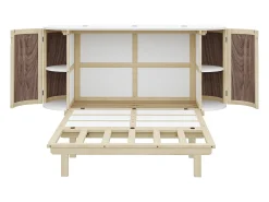 Cama rebatível / de embutir 140x200 cm - con compartimentos de armazenamento - natural (colchão não incluído)