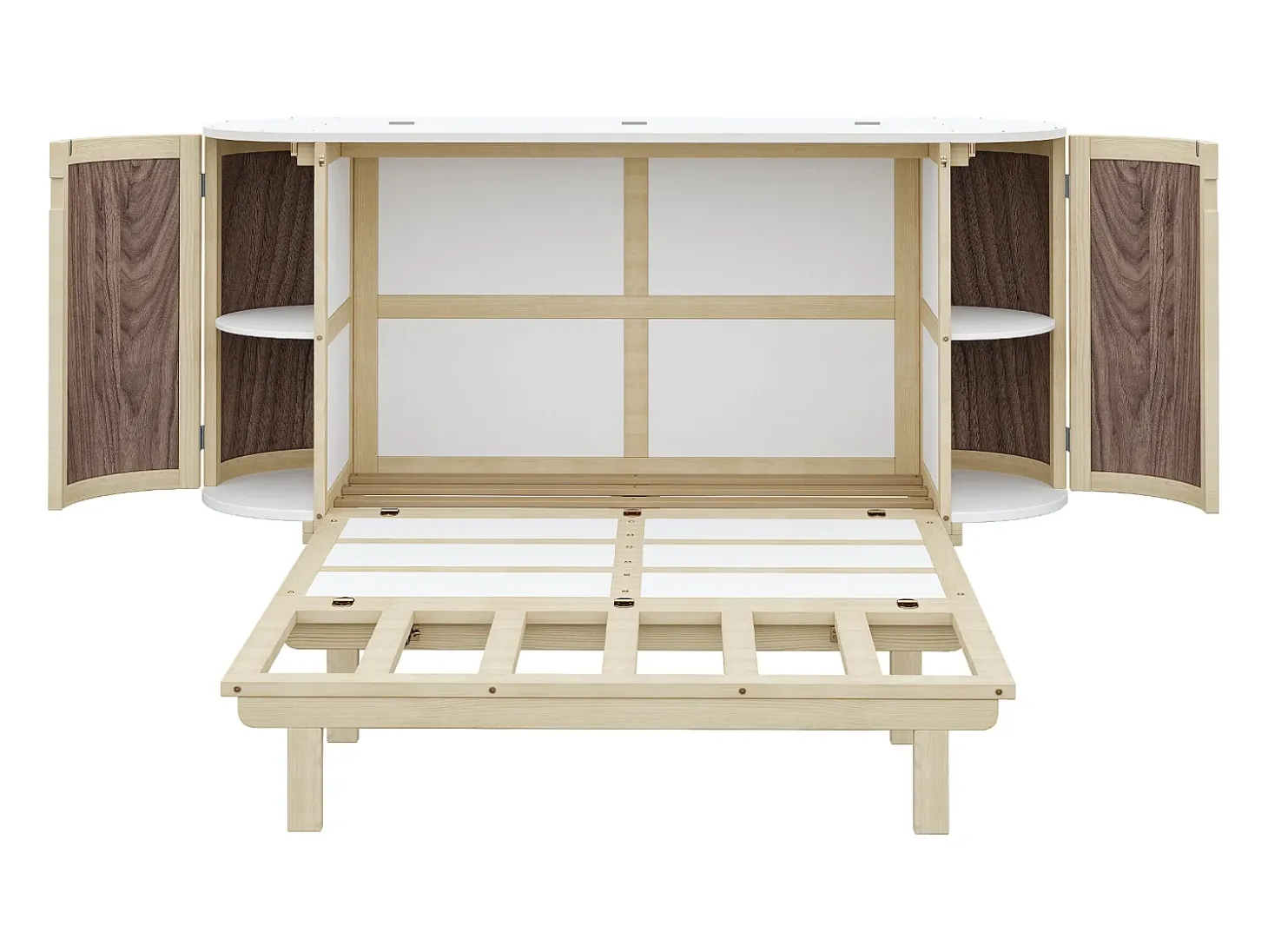 Cama rebatível / de embutir 140x200 cm - con compartimentos de armazenamento - natural (colchão não incluído)