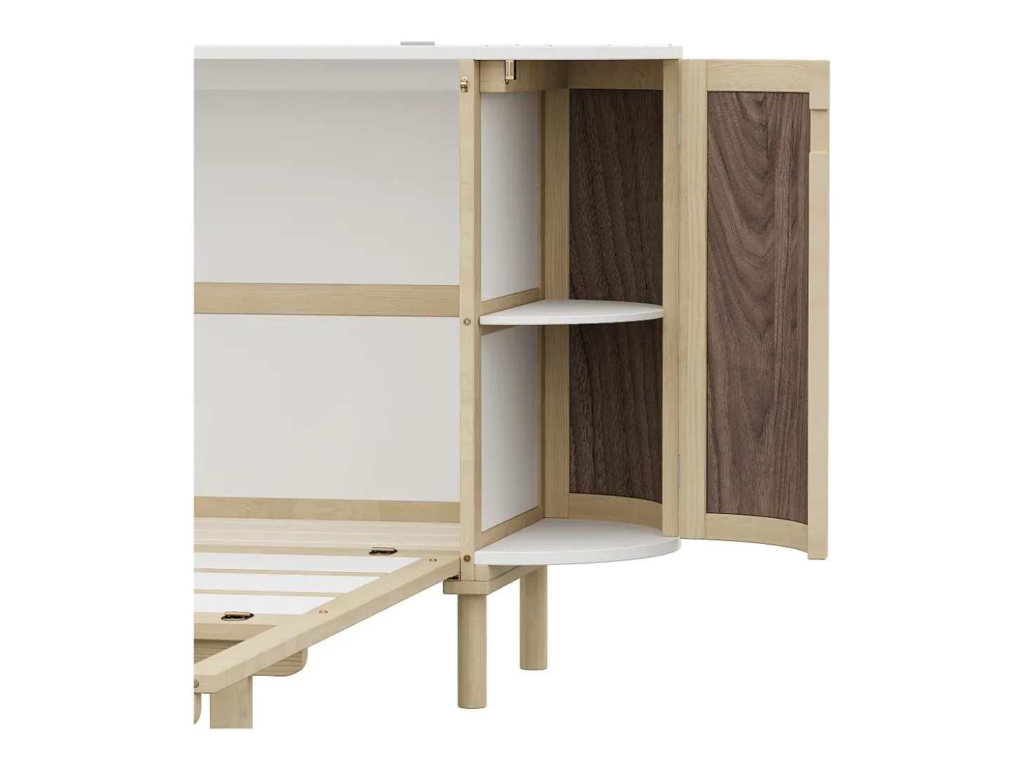 Cama rebatível / de embutir 140x200 cm - con compartimentos de armazenamento - natural (colchão não incluído)