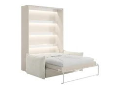 Cama rebatível 140 x 200 cm abertura vertical manual leds bege + sofá - RAPILI