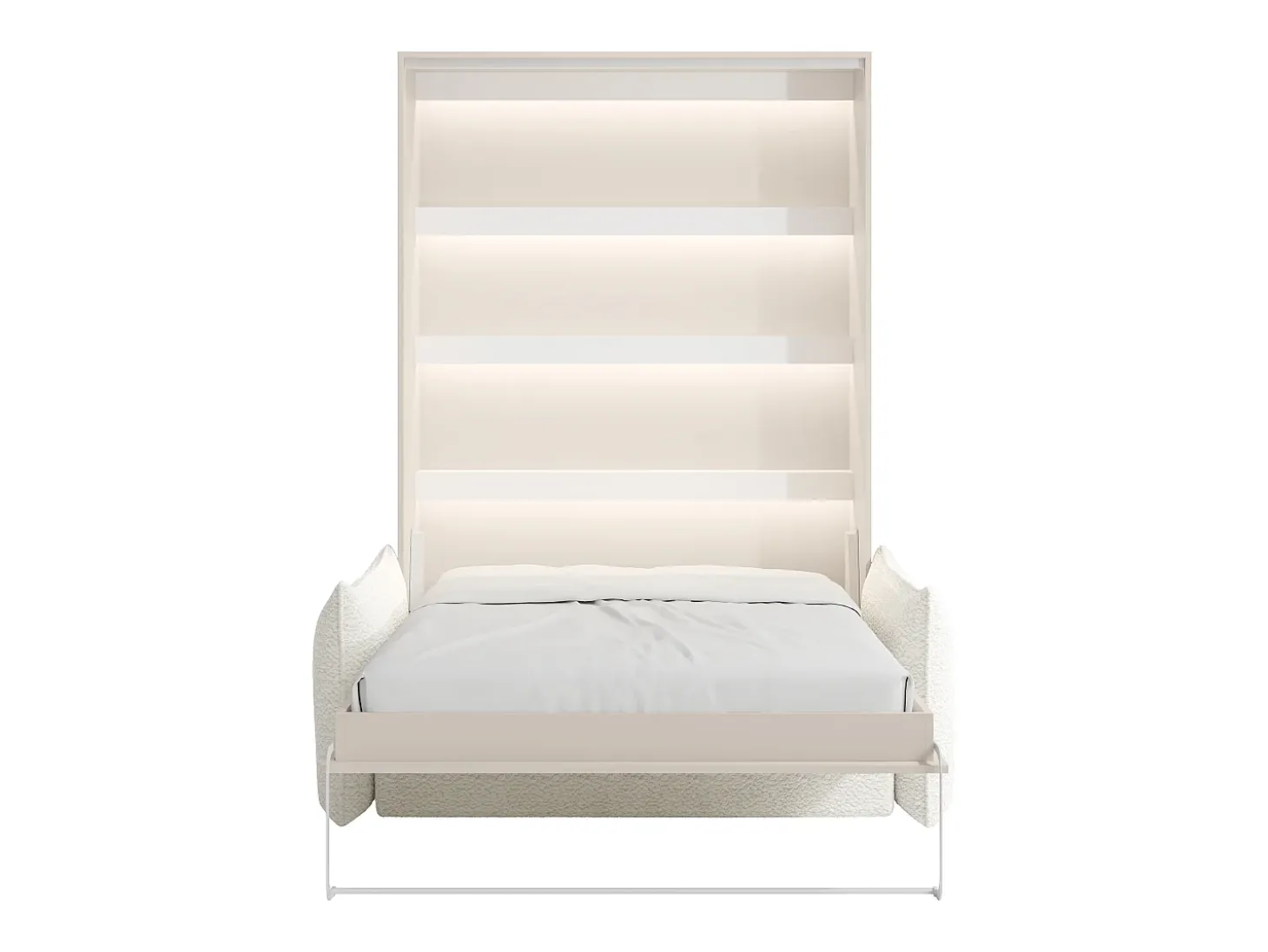 Cama rebatível 140 x 200 cm abertura vertical manual leds bege + sofá - RAPILI