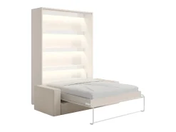 Cama rebatível 140 x 200 cm abertura manual com leds bege + colchão + sofá - RAPILI