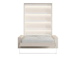 Cama rebatível 140 x 200 cm abertura manual com leds bege + colchão + sofá - RAPILI