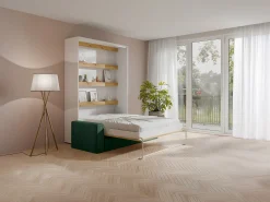 Cama rebatível 140 x 200 cm com leds branco e natural + sofá verde - RAPILI