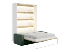 Cama rebatível 140 x 200 cm com leds branco e natural + sofá verde - RAPILI