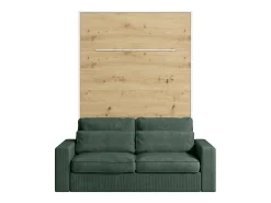 Cama rebatível 140 x 200 cm com leds branco e natural + sofá verde - RAPILI