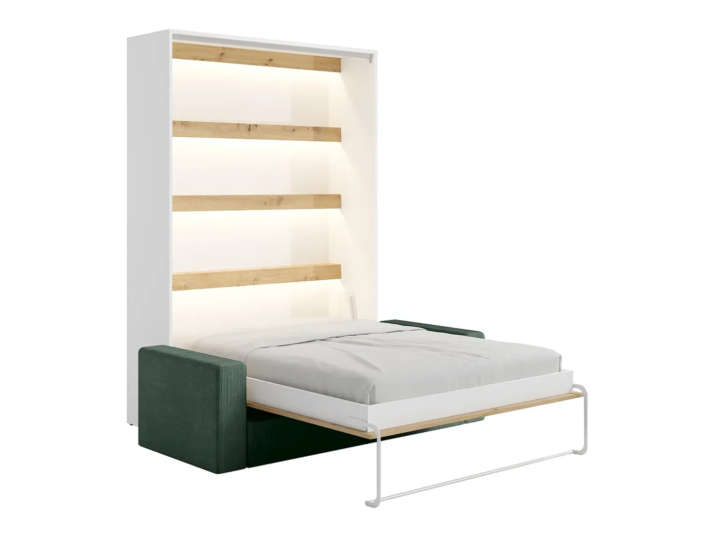 Cama rebatível 140 x 200 cm com leds branco e natural + colchão + sofá verde - RAPILI