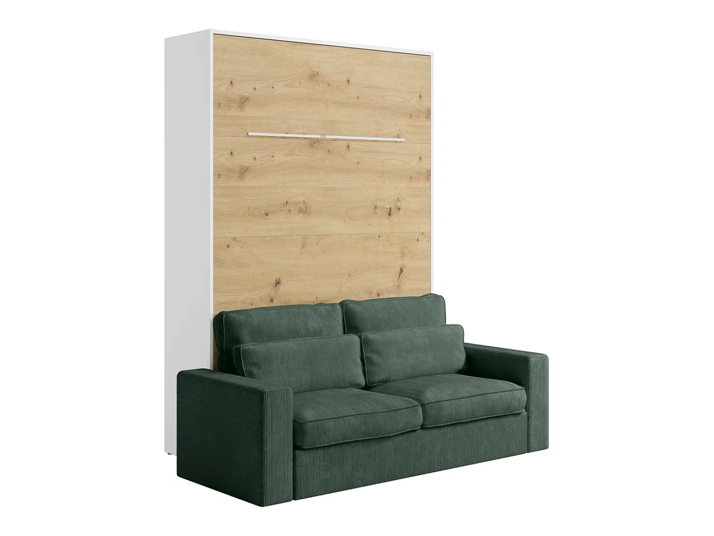 Cama rebatível 140 x 200 cm com leds branco e natural + colchão + sofá verde - RAPILI