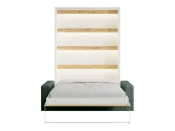 Cama rebatível 140 x 200 cm com leds branco e natural + colchão + sofá verde - RAPILI