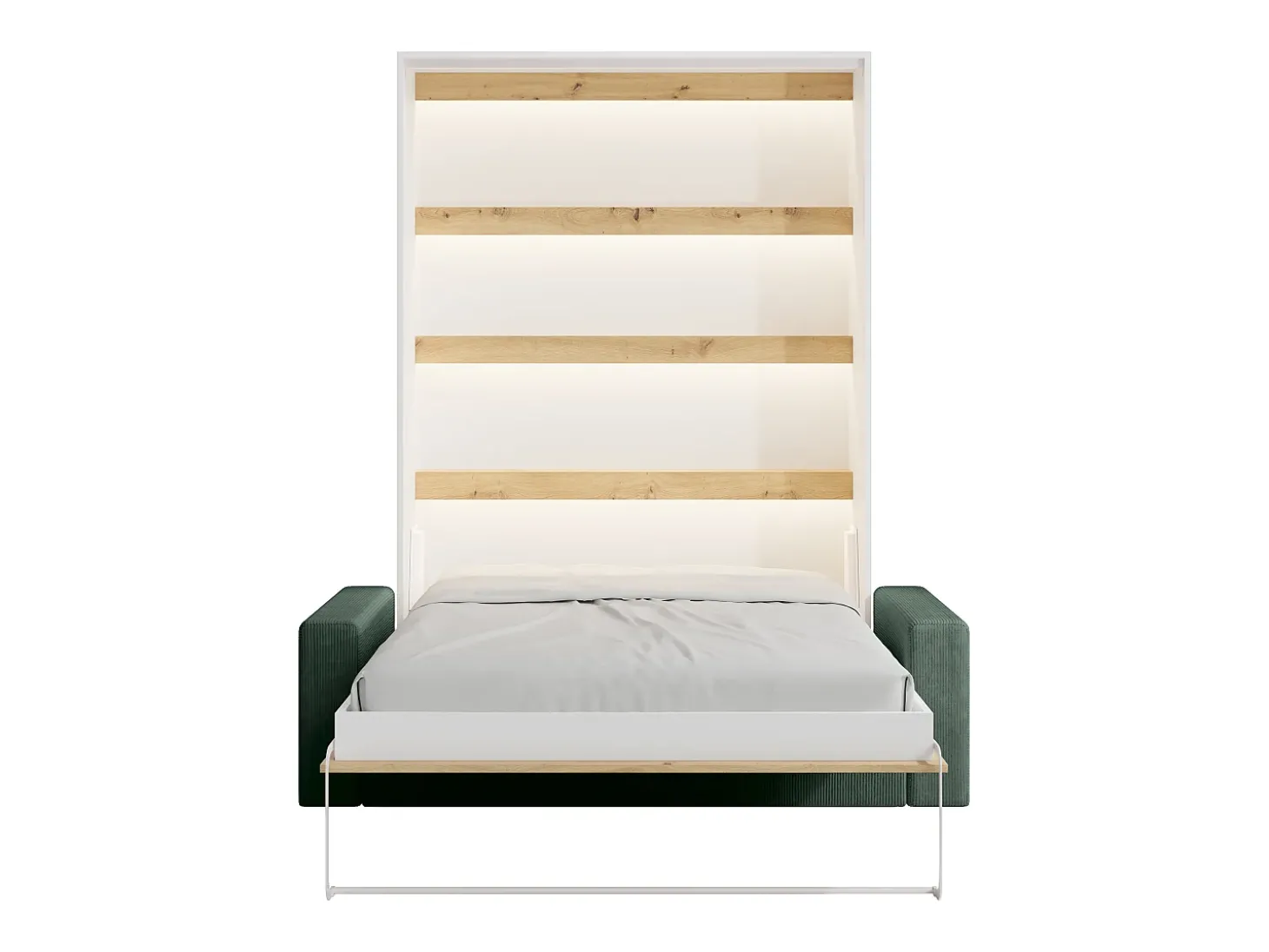 Cama rebatível 140 x 200 cm com leds branco e natural + colchão + sofá verde - RAPILI