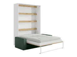 Cama rebatível 140 x 200 cm com leds branco e natural + colchão + sofá verde - RAPILI