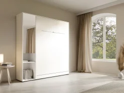 Cama rebatível vertical 160 x 200 cm branca 1 armário com espelho - RAPILI