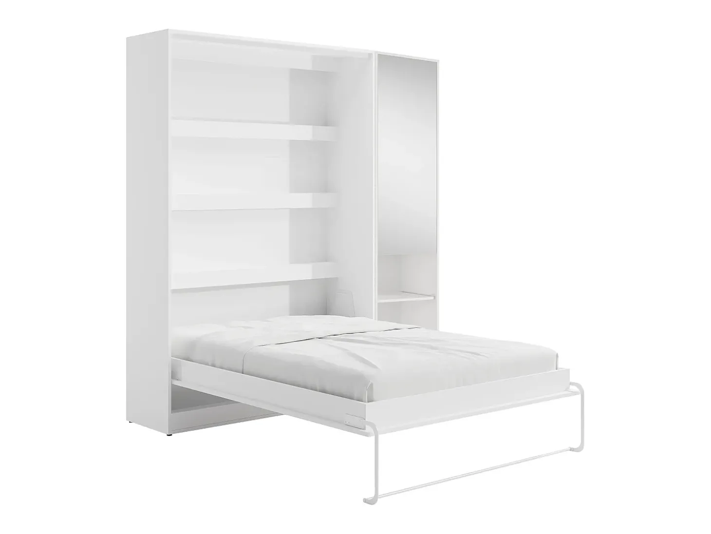 Cama rebatível vertical 160 x 200 cm branca 1 armário com espelho - RAPILI