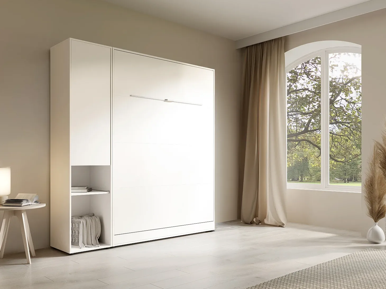 Cama rebatível vertical 140 x 200 cm branca 1 armário - RAPILI